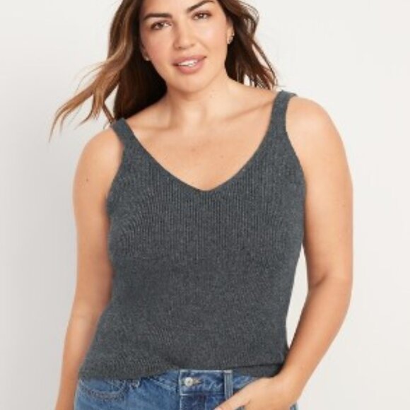 Old Navy Charcoal Gray V-Neck Thick Rib-Knit Sweater Tank Top Women Sz. M - Picture 7 of 7